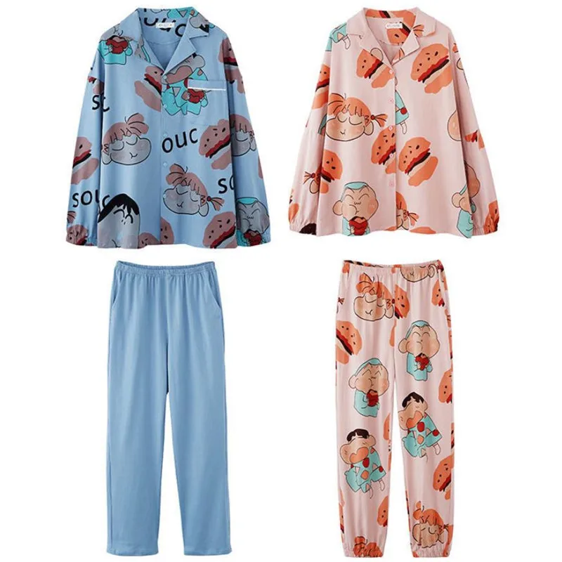 

Couple Nightwear Suit Autumn Long Sleeve Women Pajamas Cotton Cute Japan Cartoon Leisure Home Wear Lover Pijamas