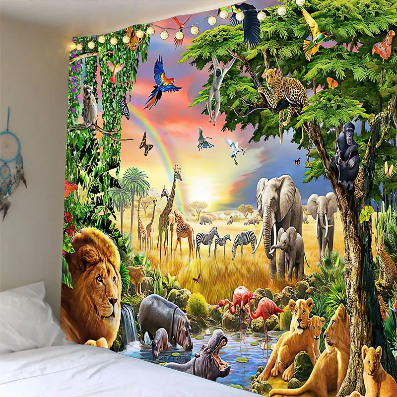 

Custom 3D Cartoon Forest Tapestry wall hanging Bedspread Dorm Cover Beach Towel Backdrop Home Room Wall Art Multiple sizes