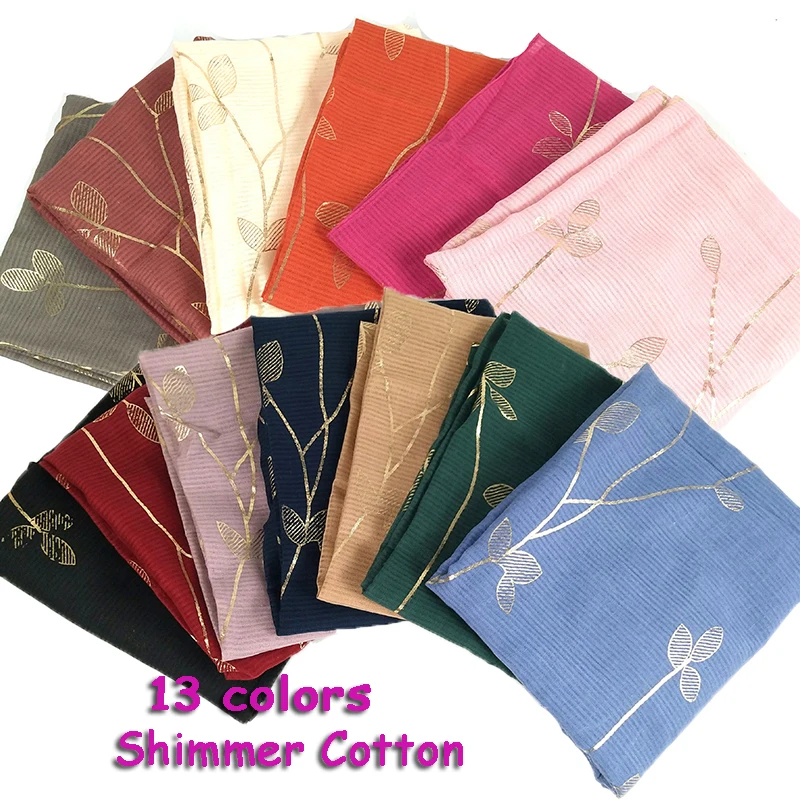 Новые зимние золотые цветы Шиммер хиджаб женские хлопковые шарфы с принтом