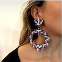 exaggerated colorful crystal big round pendant drop dangle earrings for women luxury rhinestone hoop earrings dinner jewelry