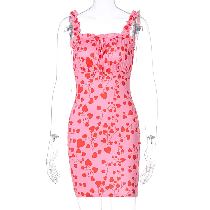 

Y2K EGIRL Kawaii Pink Printing Harajuku Cami Dresses 2000s Fashion Straped Cute Milk Maid Dresses Y2K Vintage Bodycon Mini Dress