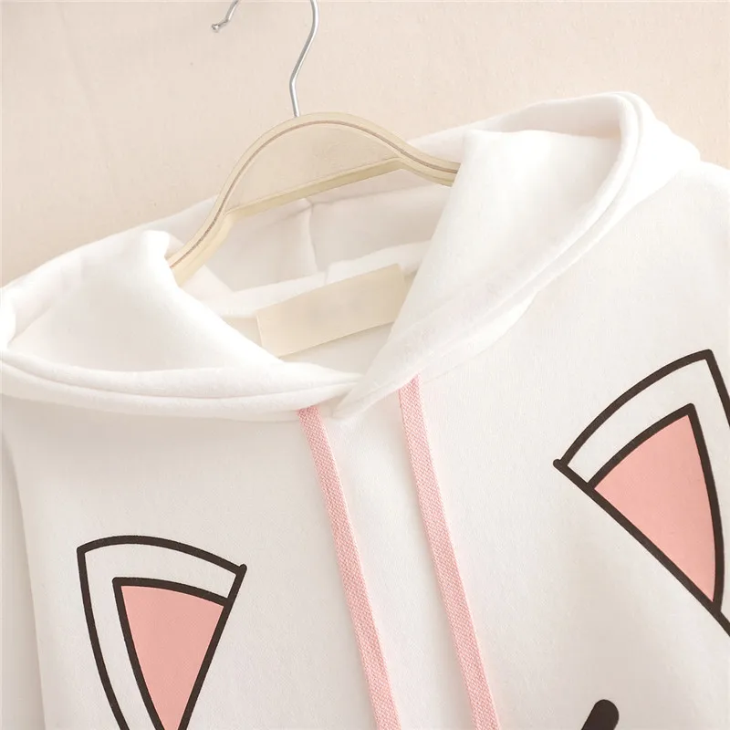 

Kawaii Harajuku Women Cute Hoodie Black Pink Long Sleeve Graphic Cat Ear Funny Anime Teen Girls Pullover Vintage Sweatshirt 2020