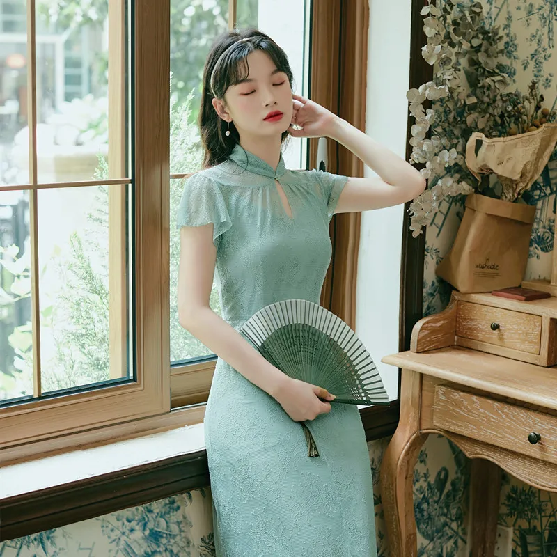 Улучшенное кружевное платье Чонсам в стиле ретро | Тематическая одежда и