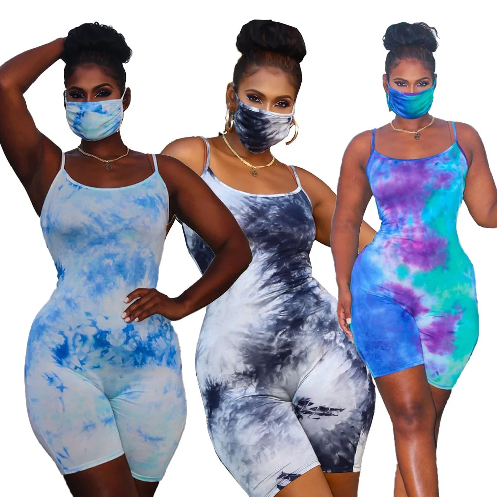 

womens street soft lounge wear 2020 tie dye sleeveless one piece outfits women jumpsuit romper short sporty streetwear