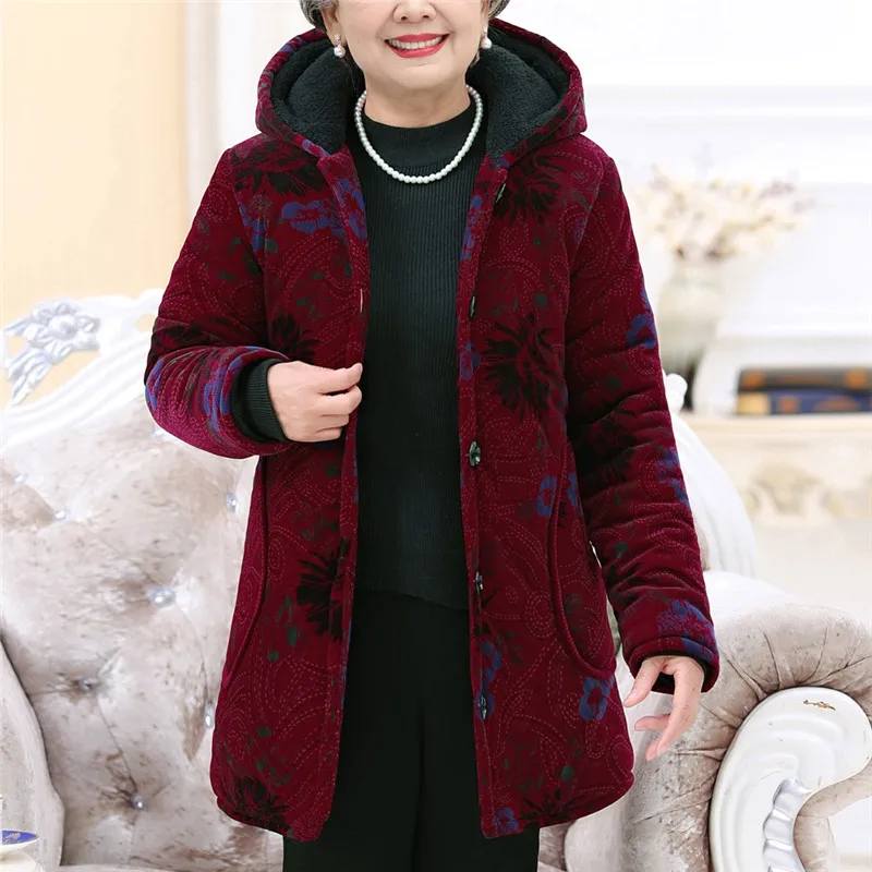 JAYCOSIN New Women Long Coat Winter Elderly Special Button Printing Design Cozy Leisure Warmr Hot Female |