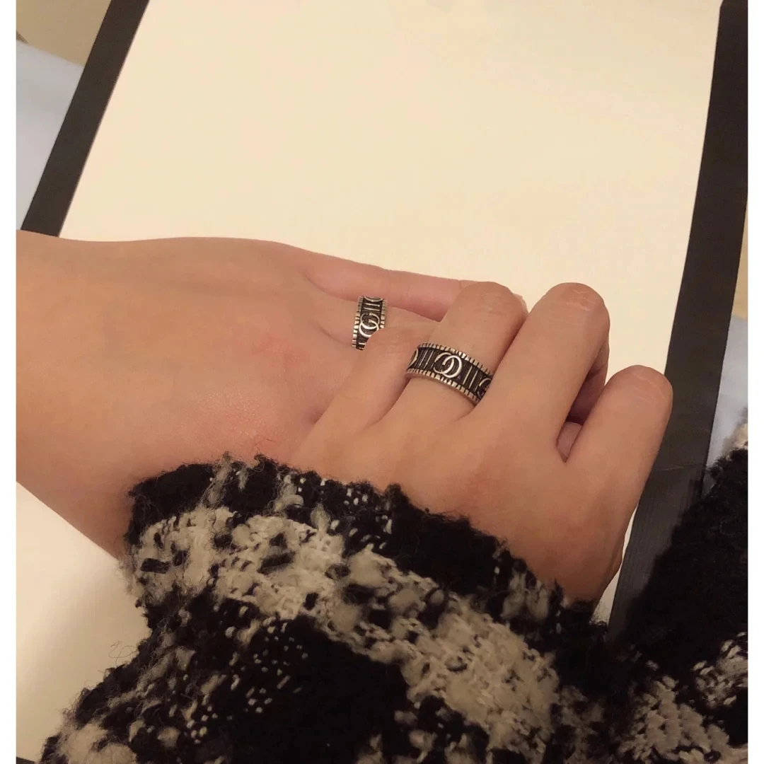 

Ag925 men's and women's sterling silver ring, double tooth ring, 1:1 European and American retro style, lovers Festival gift