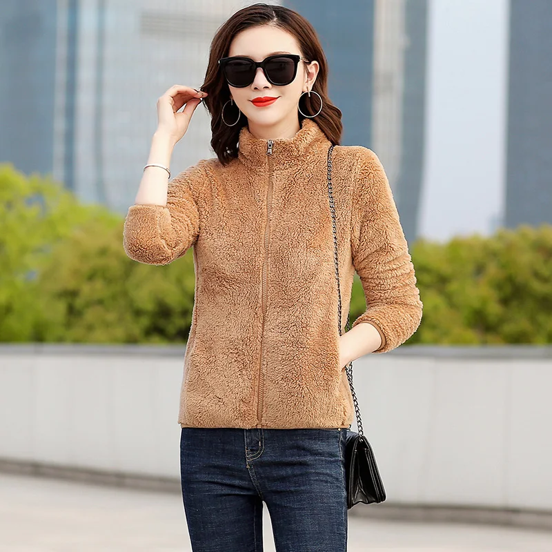 

New autumn and winter coral fleece collar sweater women polar fleece fleece fleece jacket zipper cardigan plus fleece plus extra