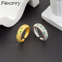 foxanry 925 stamp rings for women new trend vintage elegant charm creative emerald zircon couples jewelry party gifts