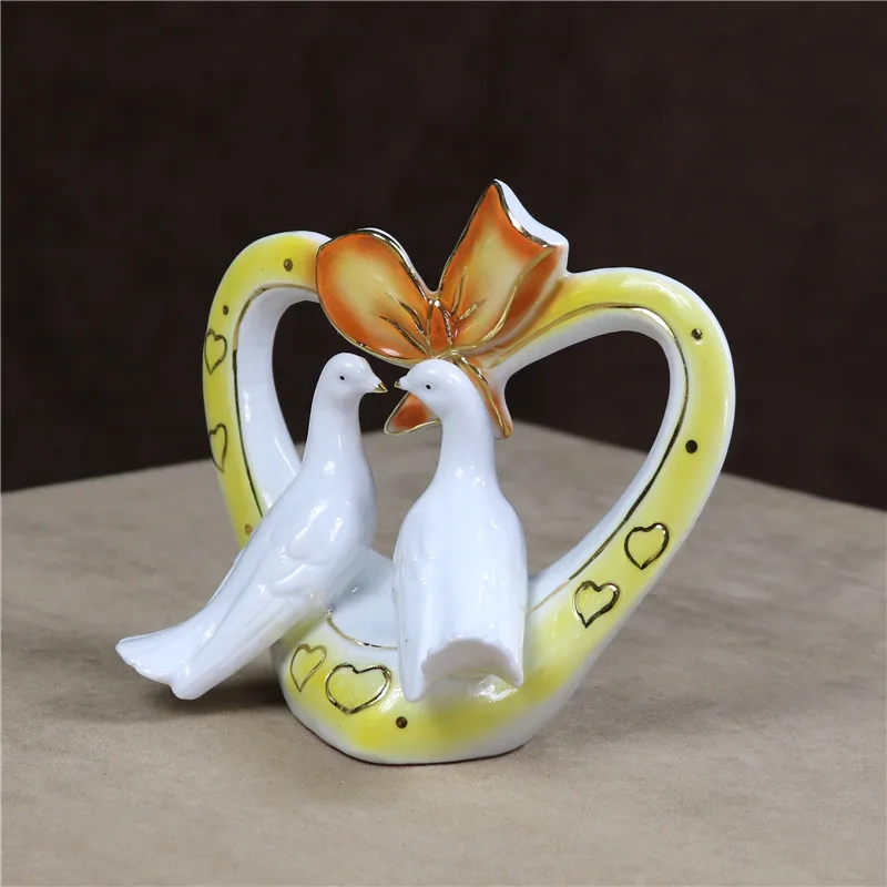 Керамика в форме сердца Пара птиц миниатюрные Декоративные Фарфоровые голубь