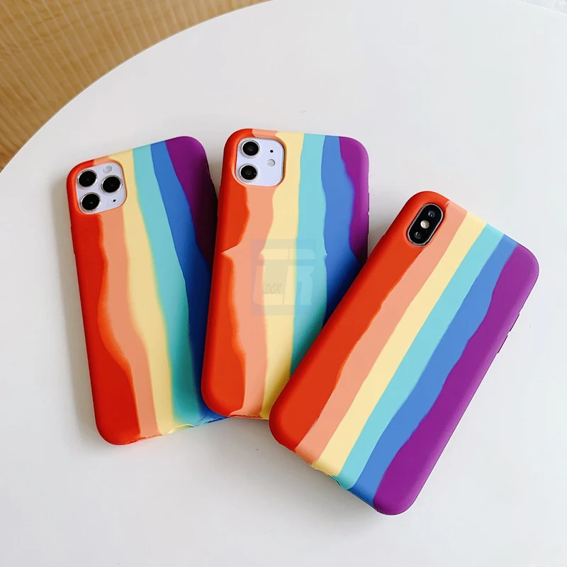 

Fashion luxury Rainbow Case for iPhone X XS 11 Pro max XR Original Liquid Silicone Cover on iPhone 7 8 6s Plus 12 SE 2 Back Case
