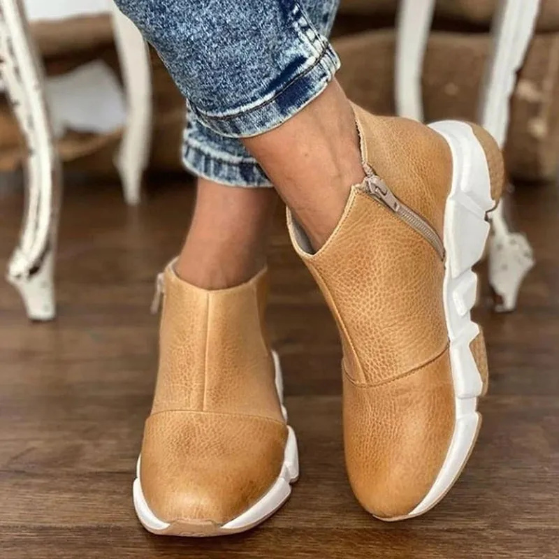 

2021 New European and American Autumn and Winter Solid Color Women Casual Short Boots Low Top Shoes Side Zipper Women Shoes