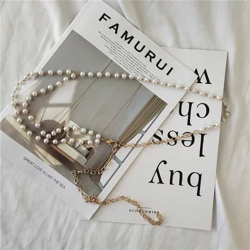 

Женский ремень с цепочкой украшение тонкий Простой дикий с платьем металлические жемчужные соединения модный кожаный пояс