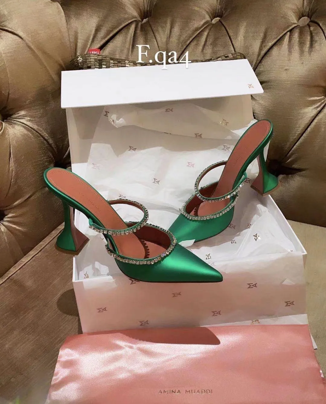 

Korean style half-drag women's shoes, fashion rhinestone satin wine glass heel shoes, Baotou slippers