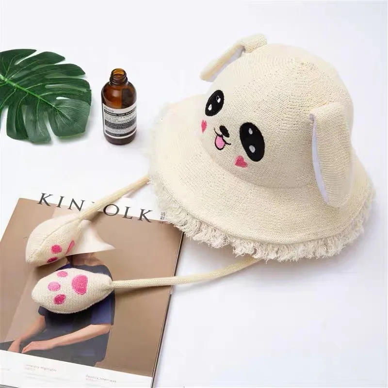 Kawaii Panda Bucket головные уборы женские одноцветные забавные вязаные шапки с милыми