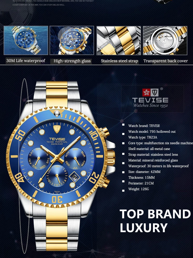 TEVISE Diver часы автоматические механические часы спортивные Топ брендовые Роскошные мужские часы мужские наручные часы montre homme