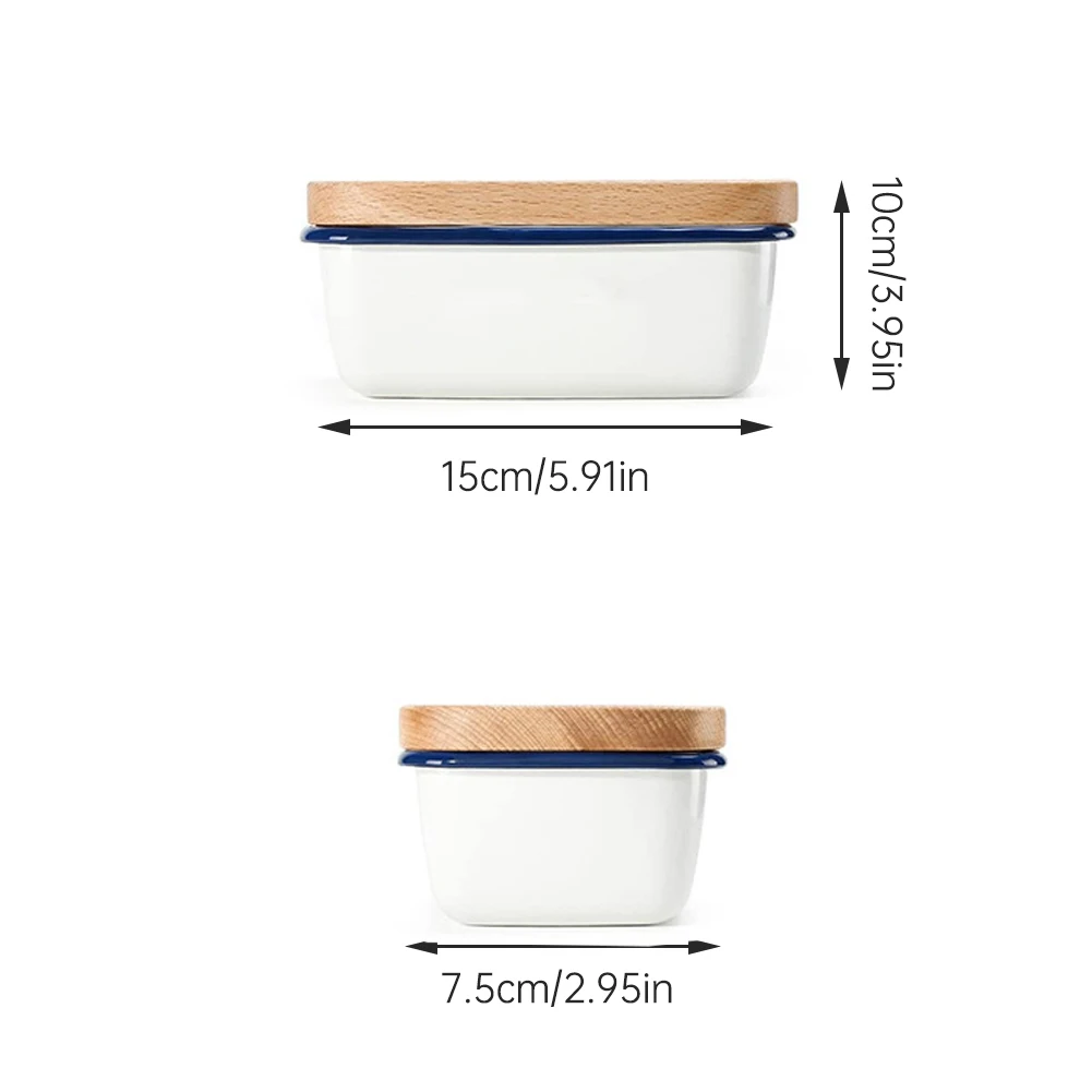 

Butter Dish Enamel Cheese Portable With Wood Lid Holder Storage Container Tray Cream Holder Box Home Hotel Kitchen Tools L/S