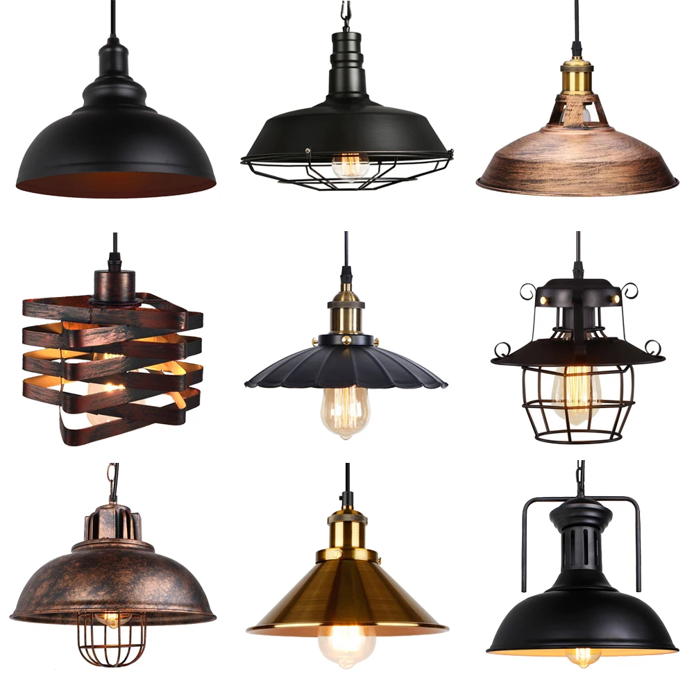 

Vintage Loft Pendant Lights Nordic Retro Industrial Light Hanging Lamp Lighting Home Living Room Kitchen Decoration Lampshade