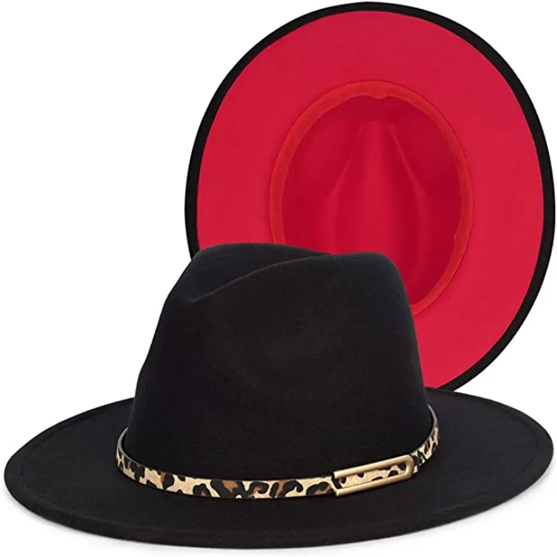 

Шляпа в винтажном стиле для мужчин и женщин, теплая шерстяная Федора с широкими полями, с поясом и леопардовым принтом, ковбойская шляпа из фетра, для вечерние, весна-зима-осень