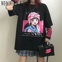 japanese anime print kawaii clothe womens t shirt harajuku streetwear long top short tees hip hop punk goth female t shirts