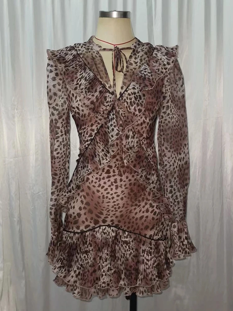 

Big brand summer women's chiffon 3D printing leopard print ruffle sexy dress 2020New women's fashion party pleated tutu skirt XL