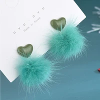 fashion cute green purple fluffy pom pom hair ball dangle earrings for women 2020 korean chic small heart drop earrings jewelry