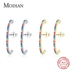 Modian 2021 новый модный роскошный; Доступны все цвета радуги ухо шпильки 925 стерлингового серебра сверкающими камнями серьги-гвоздики для женщин, ювелирные изделия для девушек