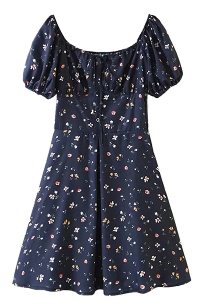

French Bubble Sleeve Slim Waist A-line Dress Women's High Waist Small Fresh Floral Chiffon Skirt First Love Skirt