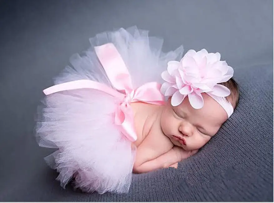

0-12M 2Pcs Newborn Baby Girls Clothes Ball Skirt+ Flower Headband Tutu Pink Clothes Knitted Crochet Photo Prop