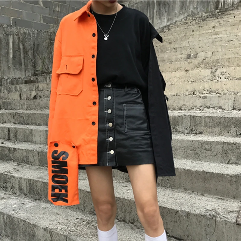 2021 Весна уличная новая свободная Лоскутная Женская Куртка Harajuku с буквенным