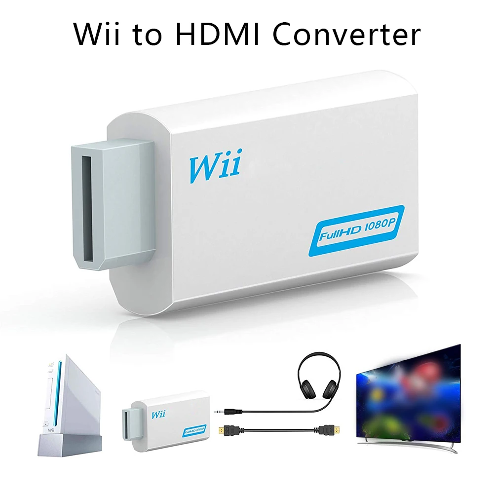

Full HD 1080P Wii To HDMI-Compatible Converter Adapter Wii2HDMI-Compatible Converter 3.5mm Audio For PC HDTV Monitor Display