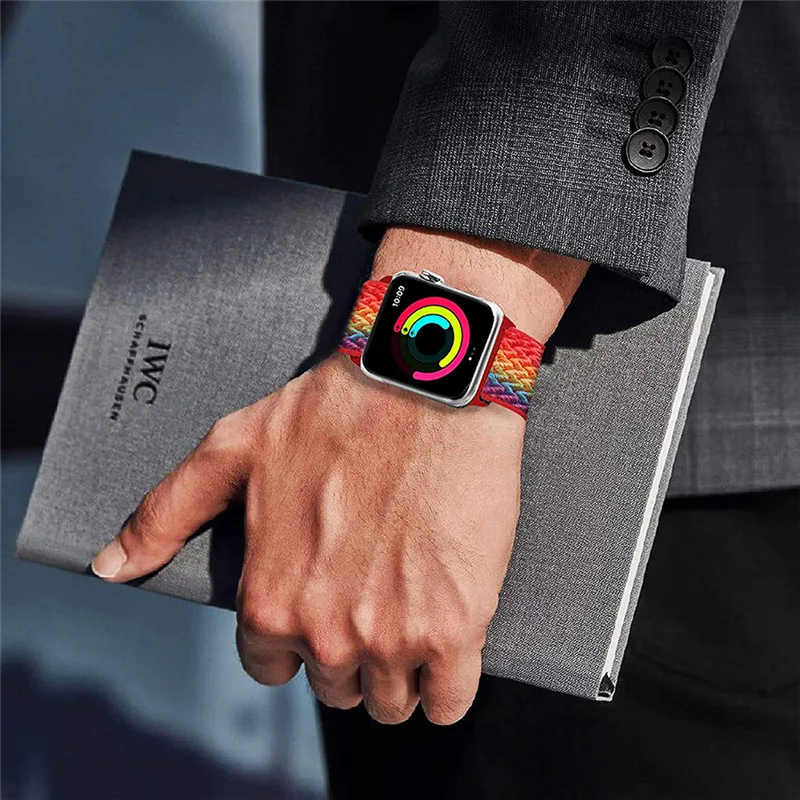 Nylon strap for iwatch series 7 6 5 SE  45mm 41mm 38 44mm Loop correa For Iwo 13 Pro W46 W26 + DT100 X6 X7 X8 T500 W46 W66 W56