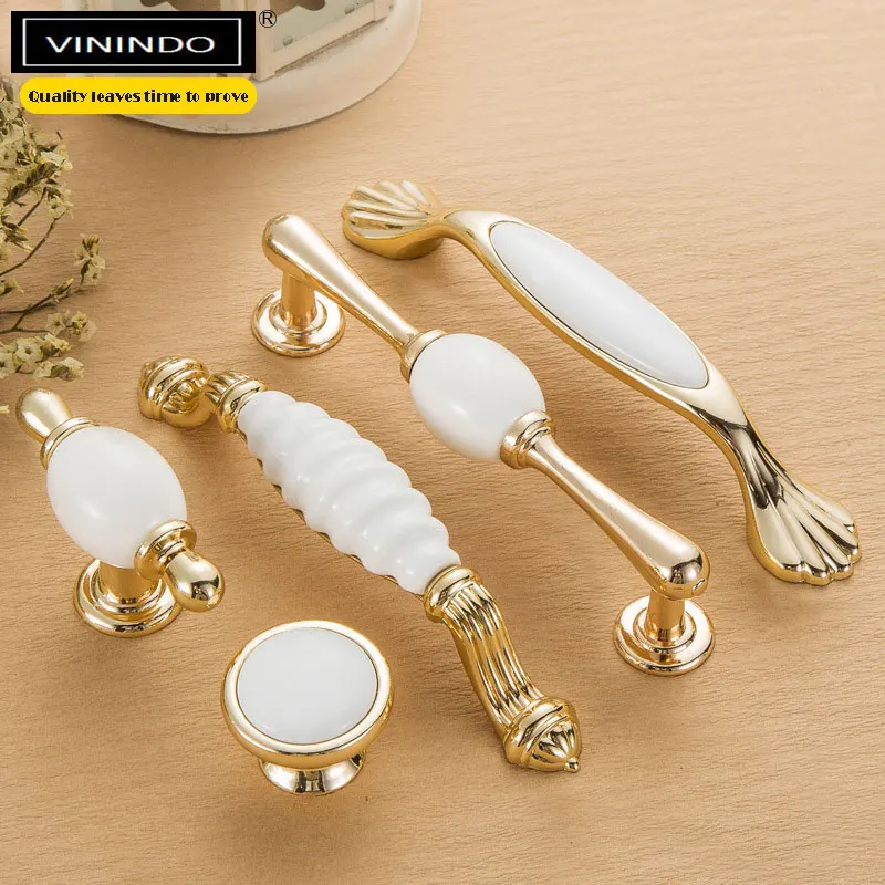 

New ceramic dressing table creative handle cabinet handle zinc alloy furniture drawer handle golden wardrobe door handle