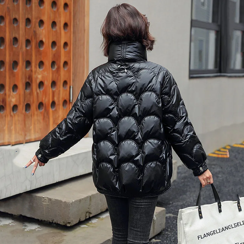 2023 Winter New Glossy Down Parka Thick Women Waterproof Stand-Up Collar Jacket Large Size Loose Warm Snow Shiny Overcoat