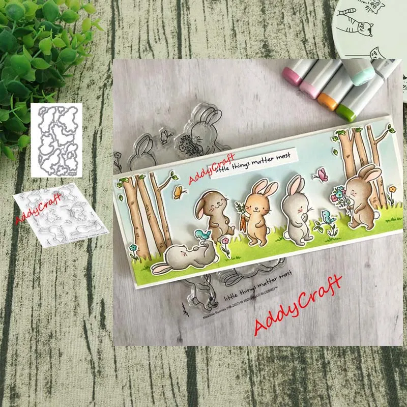 Милый кролик металлический Трафаретный вырубной штамп и прозрачные наклейки