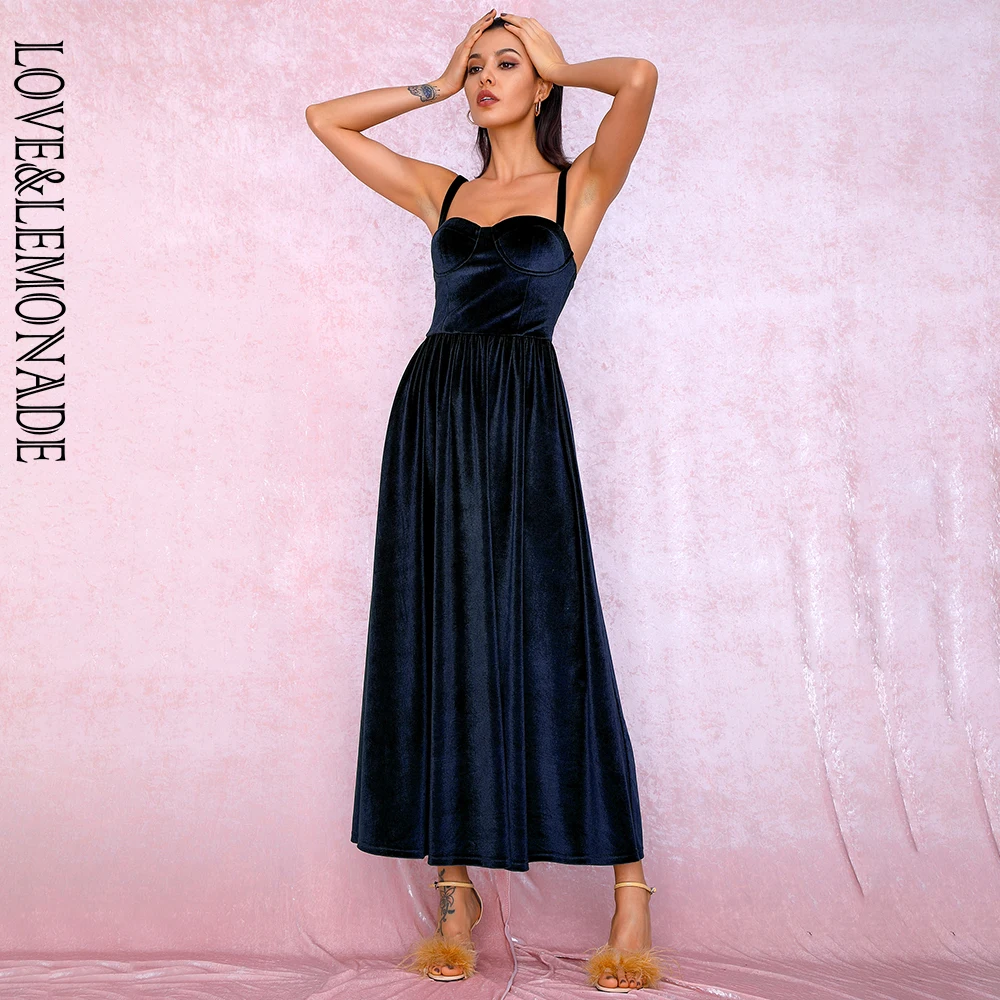 LOVE&LEMONADE, сексуальные, темно-синие, с топом, а-образные, пышные, бархатные, выше колена, вечерние платья, LM81705, осень/зима