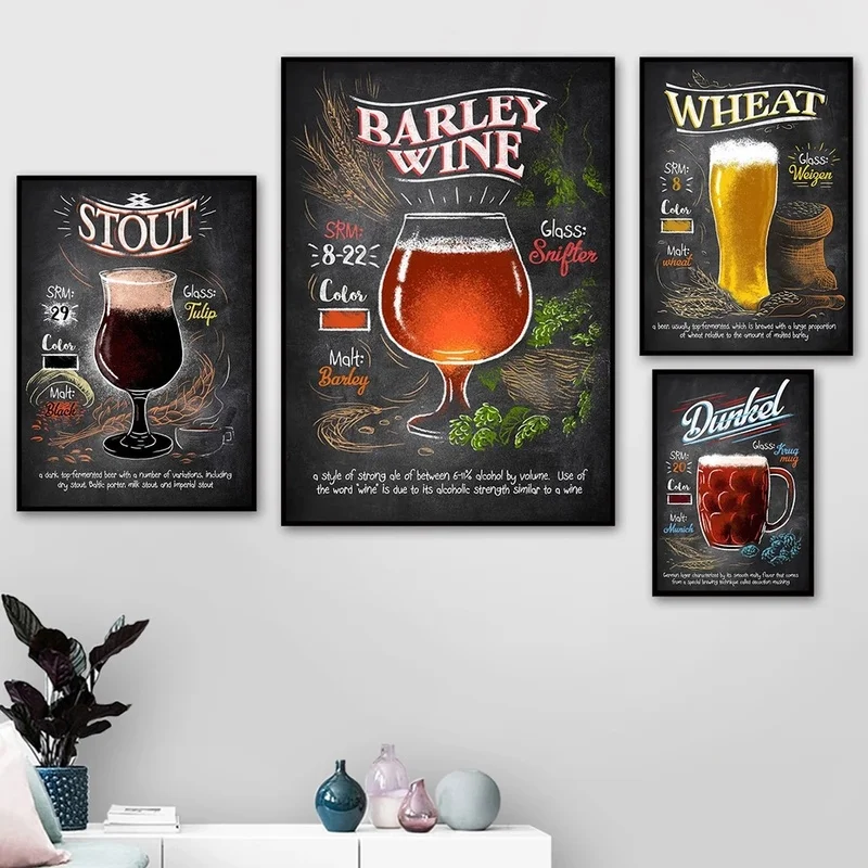 

Beer Vintage Posters and Prints Bar Pub Club Man Canvas Paintings Wall Art Decorative Retro Home Decoration Cuadros Unframed
