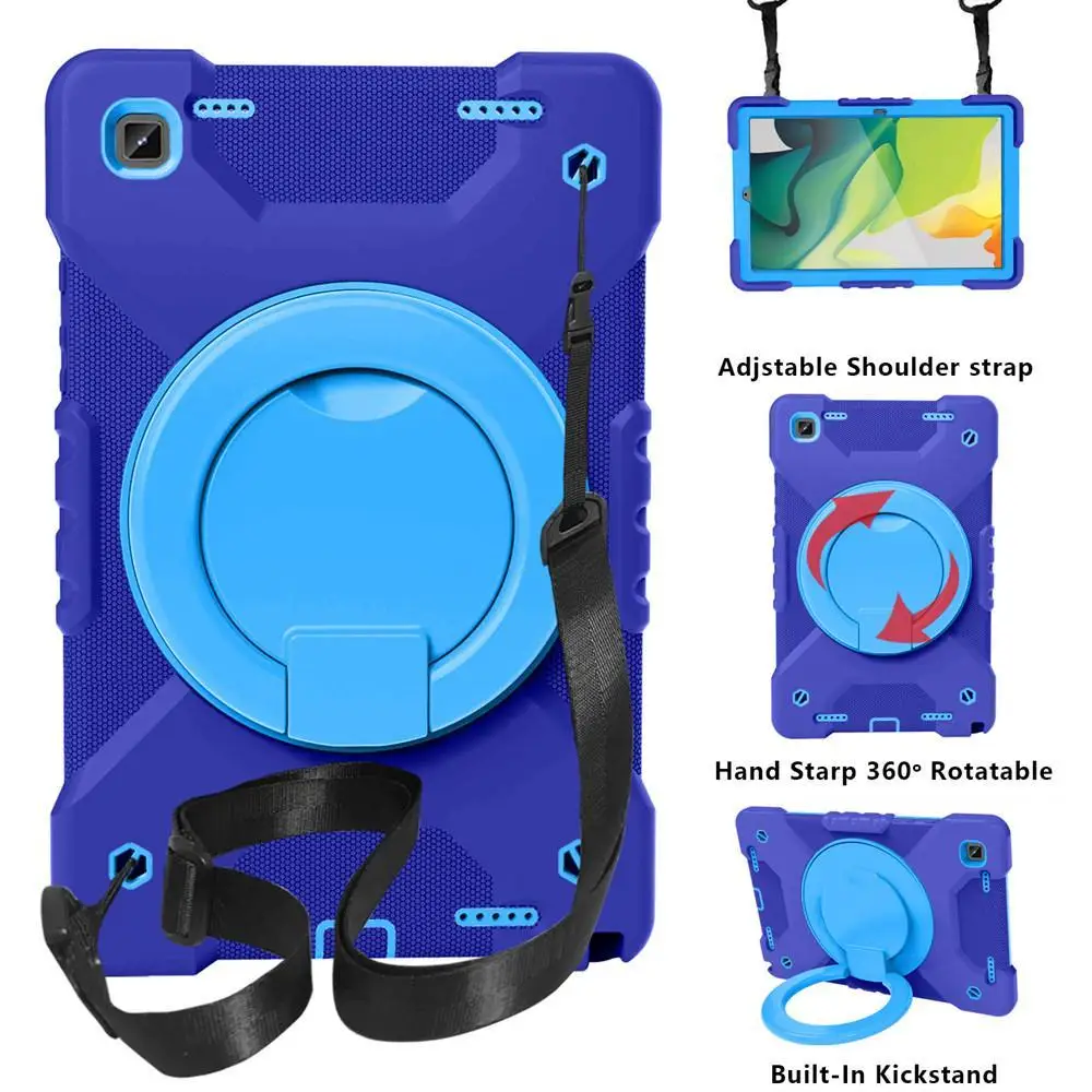 

For Samsung Galaxy Tab A7 10.4 inch 2020 T500 T505 Case Kids safe PC Silicon Hybrid Shockproof Shoulder Strap Stand Tablet Cover