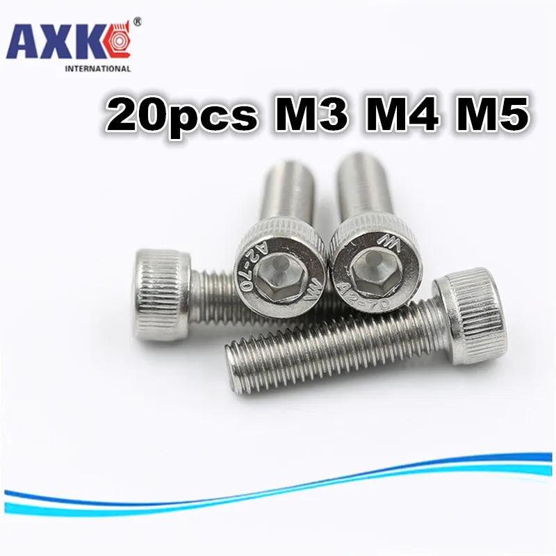 AXK 20 штук M3 M4 M5 304 Нержавеющая сталь винты с шестигранной головкой болт мебели