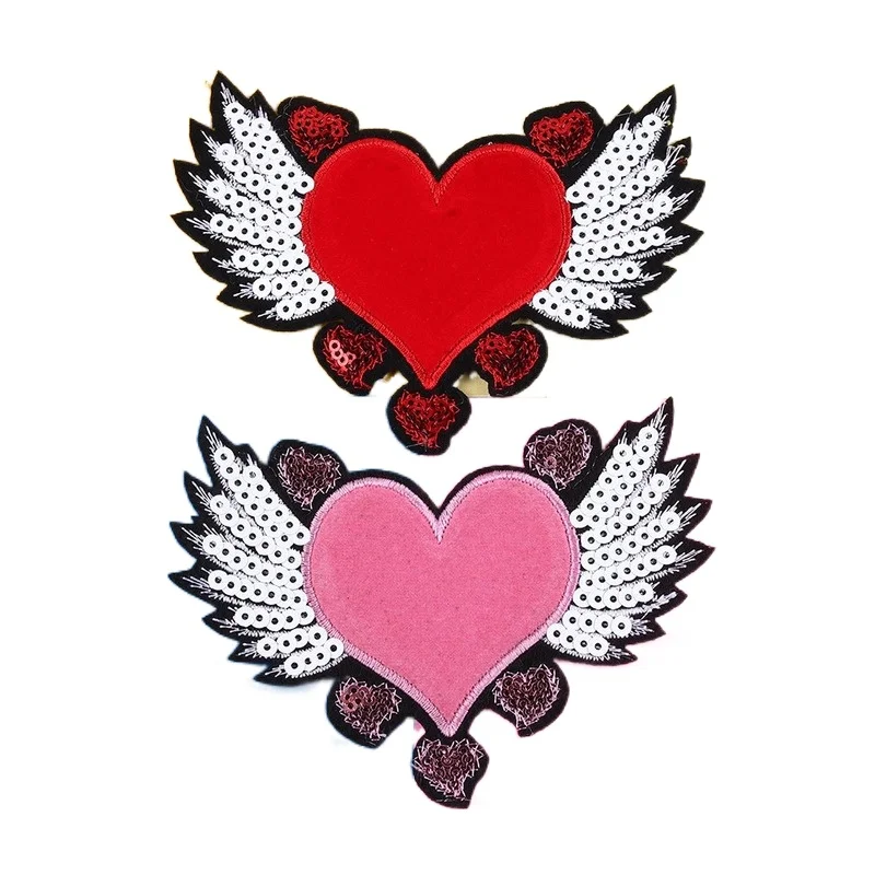 

20pcs/lot Large Sequins Embroidery Patch Love Heart Wing Clothing Decoration Sewing Accessories Diy Iron Heat Transfer Applique