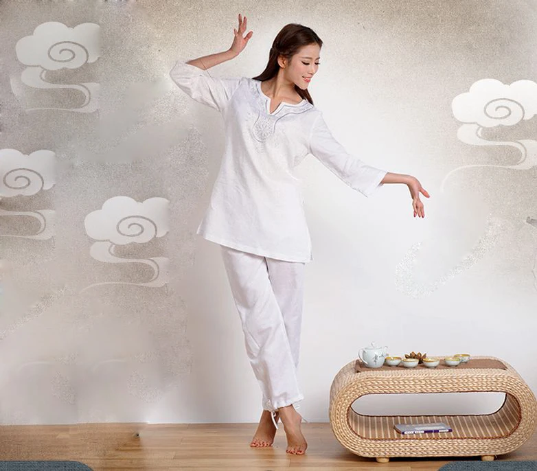 Высокое качество Весна и лето хлопок лен вышивка femaleyoga костюм костюмы для