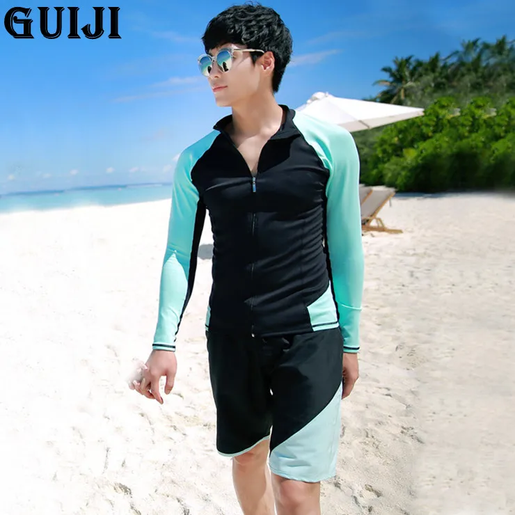

【Guiji】в наличии 2021 мужские пляжные купальники с длинными рукавами для серфинга бега Мужская пляжная одежда солнцезащитные скоростные шорт...