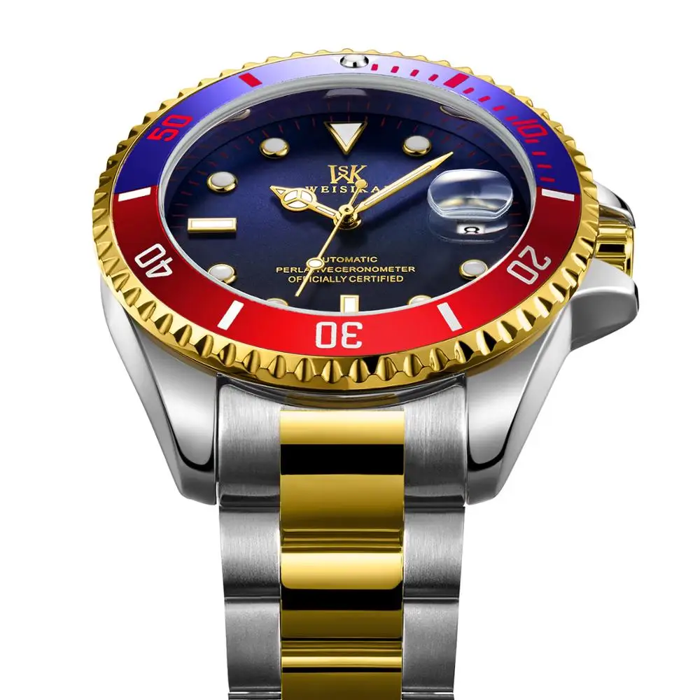 WEISIKAI мужские механические часы цветные наручные с ремешком из нержавеющей стали