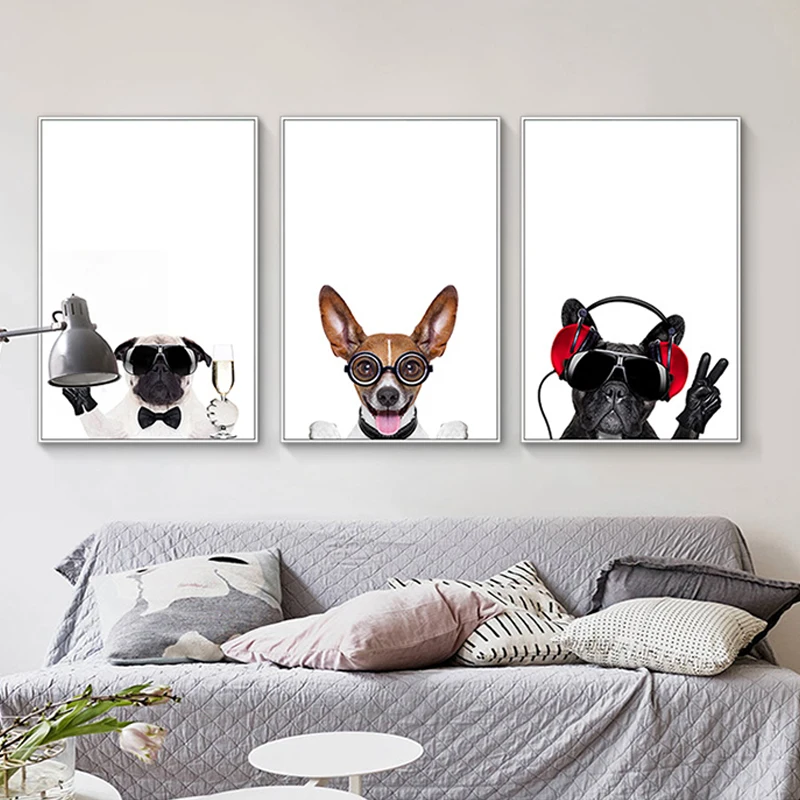

Детский минималистичный настенный плакат Kawaii очки собаки Картина на холсте постеры и принты животных забавная Картина Современный декор д...