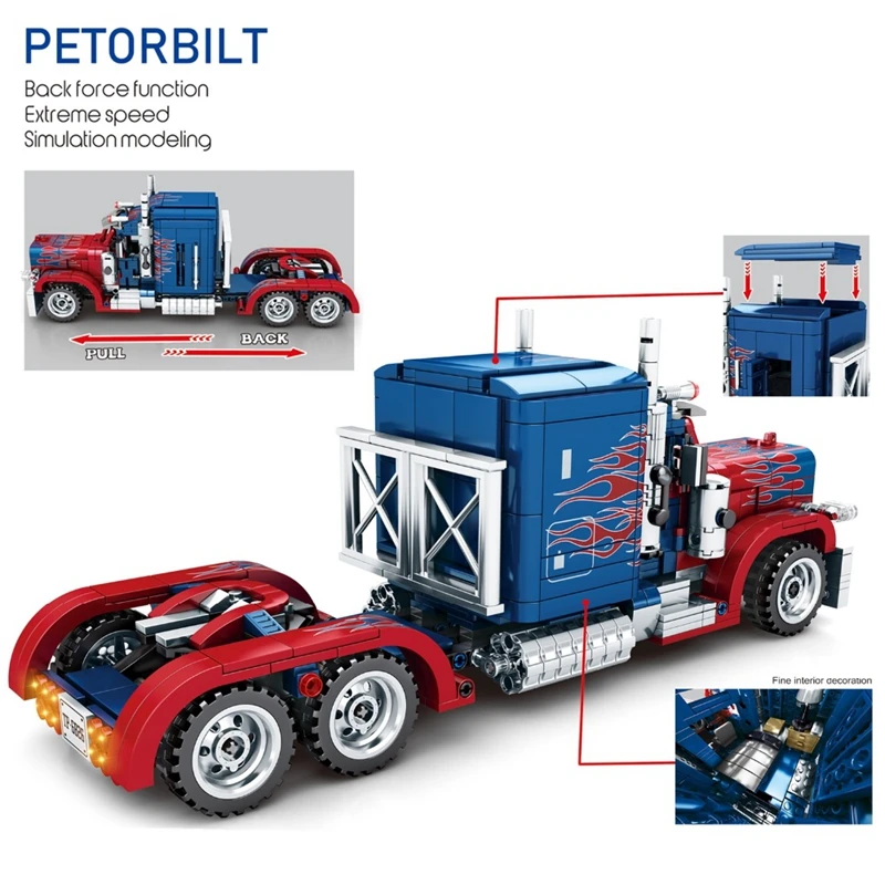 DIY 849 шт 701803 Peterbilt 389 строительные блоки Совместимые Legolys Technic Optimus Prime