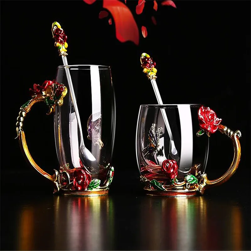 Эмалированная кофейная чашка кружка с цветочным дизайном для горячих и холодных