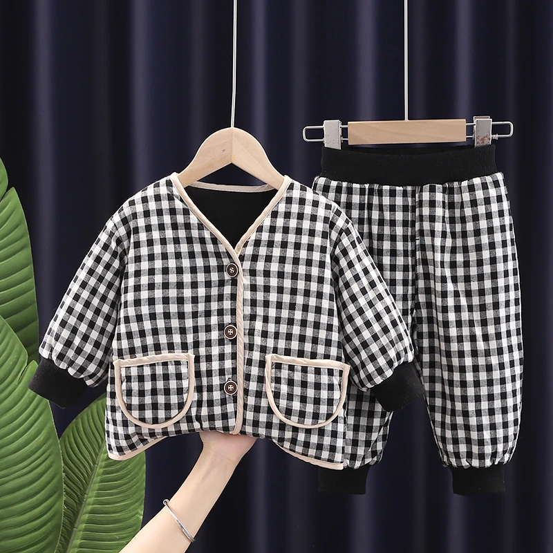 

0-5 Year Autumn Winter Boy Girl Clothing Set 2021 New Fashion Solid Thicken Top+Pant Kid Children Baby Toddler Boy Girl Clothing