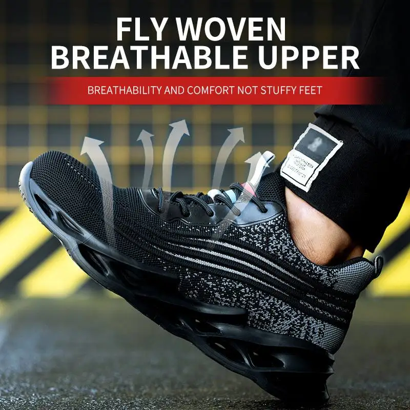 

AtreGo Men Work Safety Sneakers Soft Bottom Breathable Lightweight Anti-smashing Steel Toe High-top Safety Shoes Hiking Boots