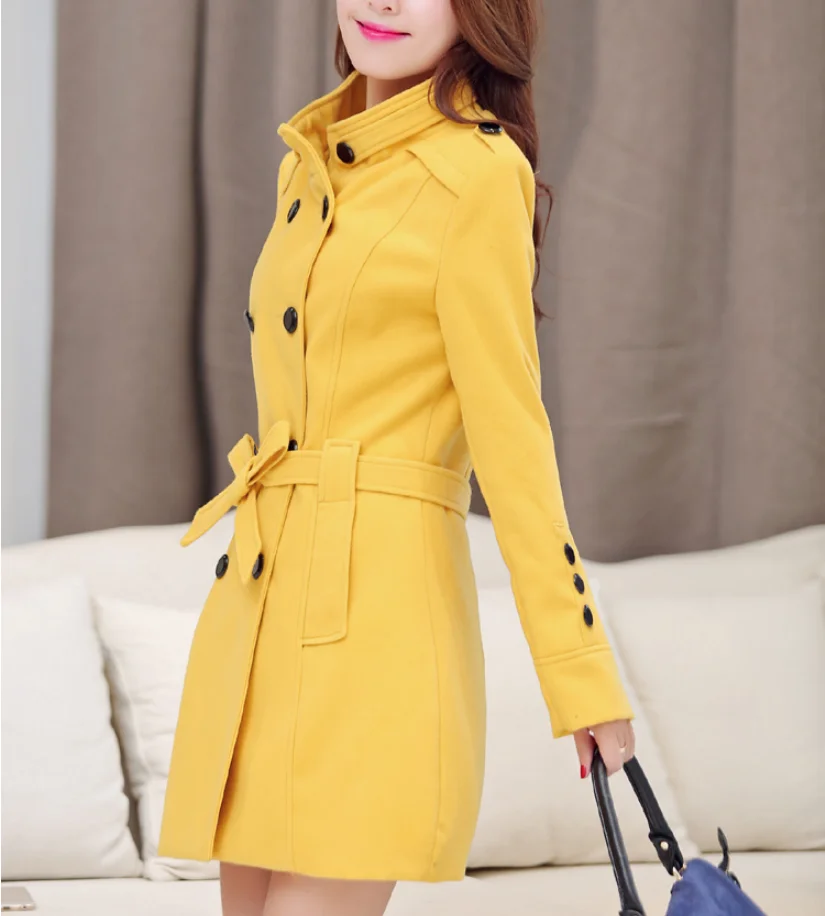 2020 новый осенне зимний модный Женский Тренч со стоячим воротником средней длины