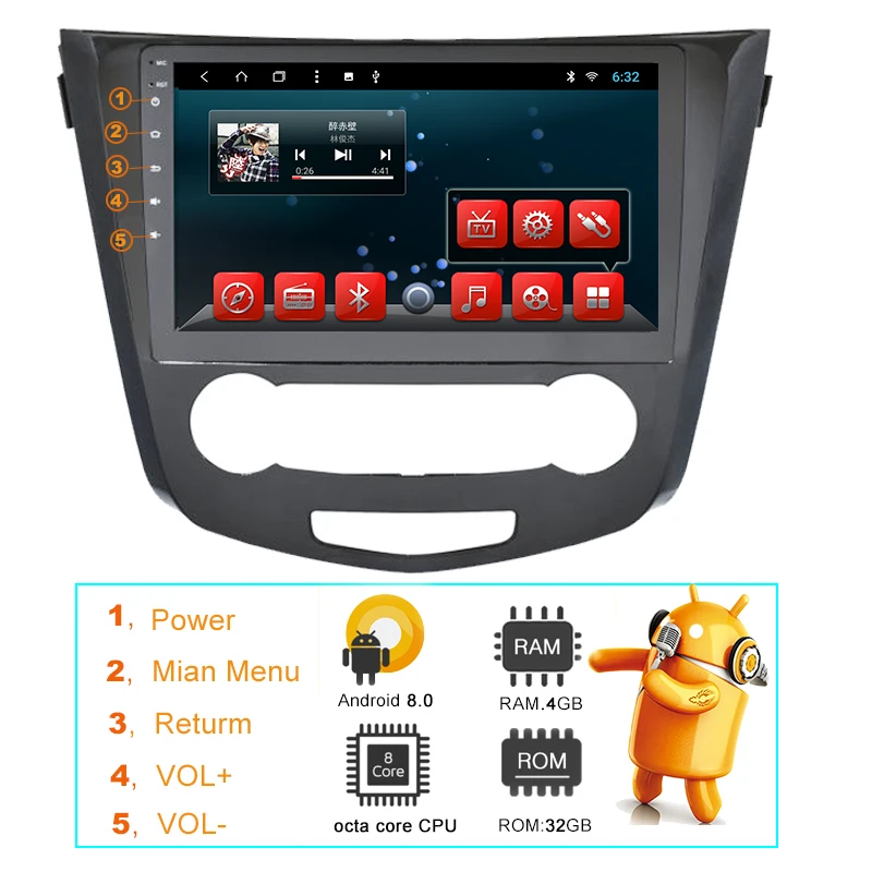 Автомагнитола YAZH 1 Din Android 9 0 для Nissan X Trail / Qashqai (ручная) 2014 2015 2016 2017 головное