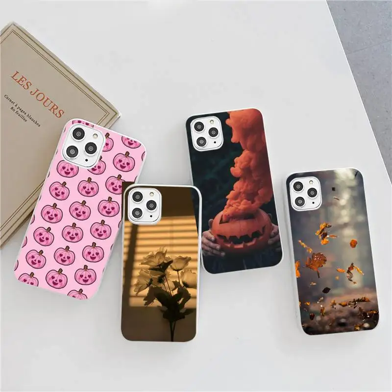 

Autumn Phone Case Candy Color for iPhone 6 6S 7 8 11 12 XS X SE 2020 XR mini pro Plus MAX mobile bags fallen leaves pumpkin Art